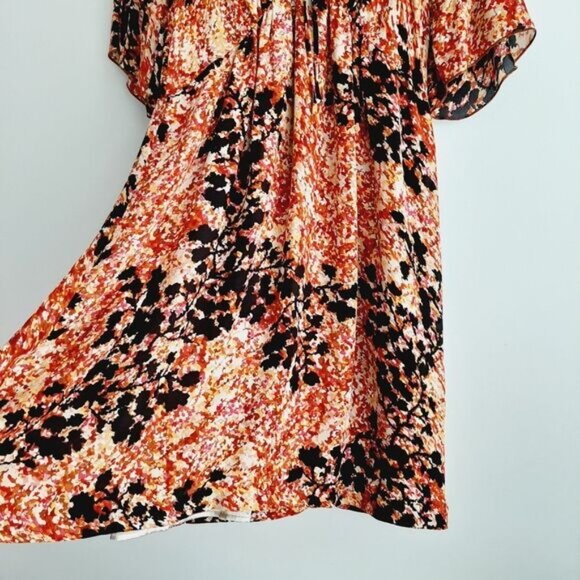 KENZIE Pretty / 100% Silk Flowy V-Neck Midi Knee Length Dress Abstract Floral M - Picture 8 of 15